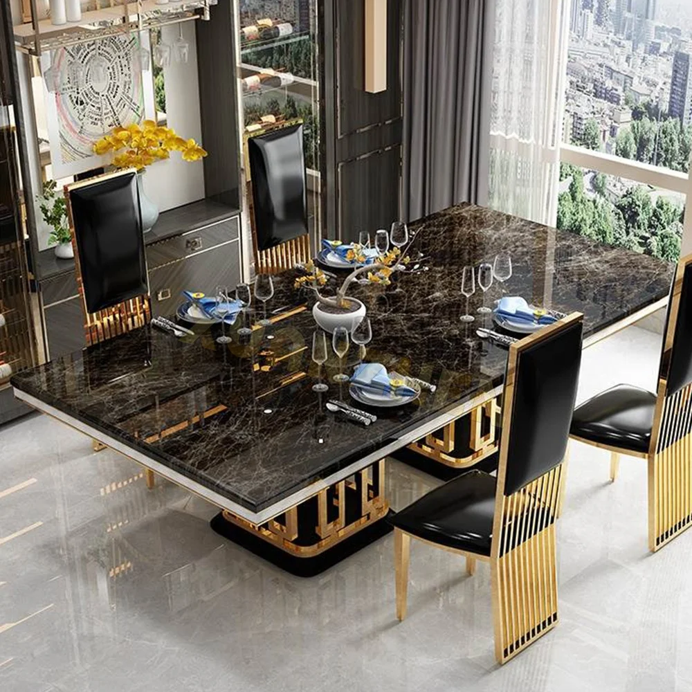 Dining room furniture marble top classical luxury table gold stainless steel dining table set modern dining tables DT103