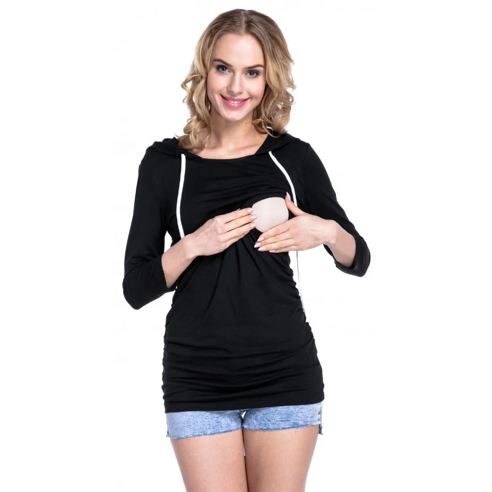 Женская уличная толстовка с капюшоном для кормления, толстовка с длинным рукавом, многослойный Топ, повседневная одежда для грудного вскармливания