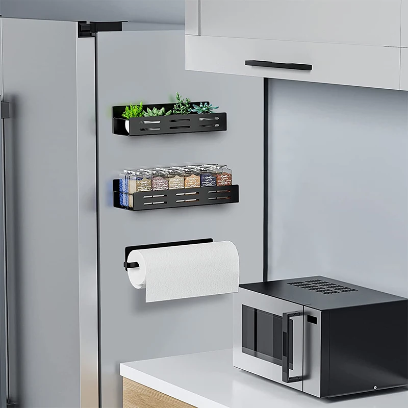 Unique Self Adhesive Magnetic Spice Seasoning Rack Storage Organizer Kitchen Wall Mount For Refrigerator