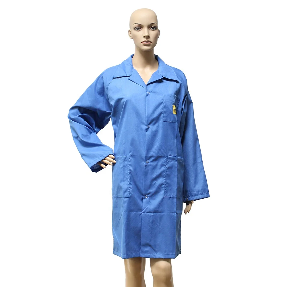 Conductive Fabric ESD V-neck Smock Cotton Labcoat Antistatic 5mm Grid Blue Cleanroom Clothes Overcoat Garment