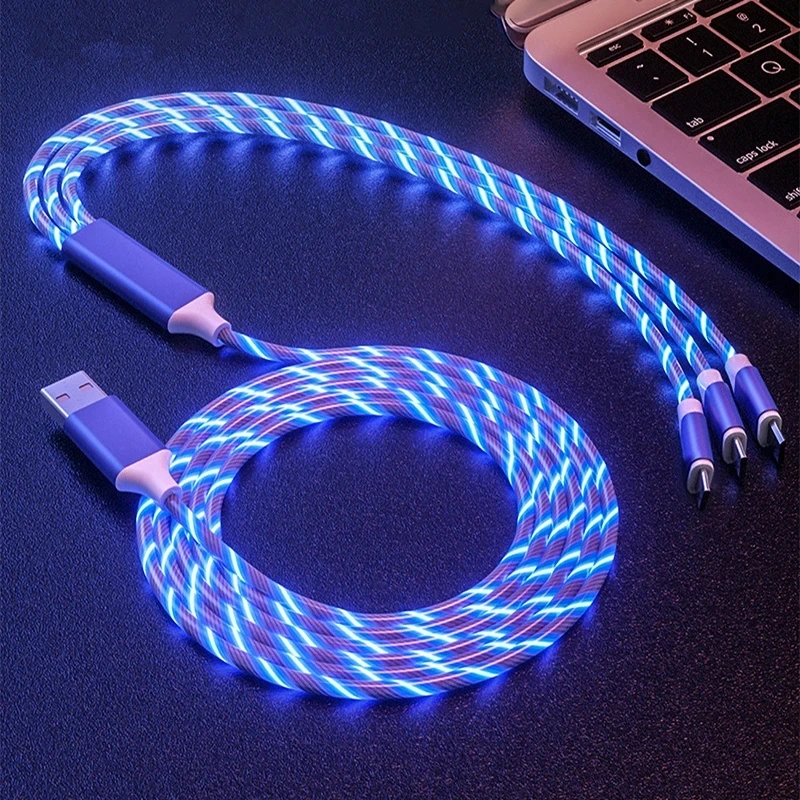 Mobile Phone Charger USB Cable 3 in 1 LED Charging Cord Data Cable for Iphone 14 pro max Charge Cable