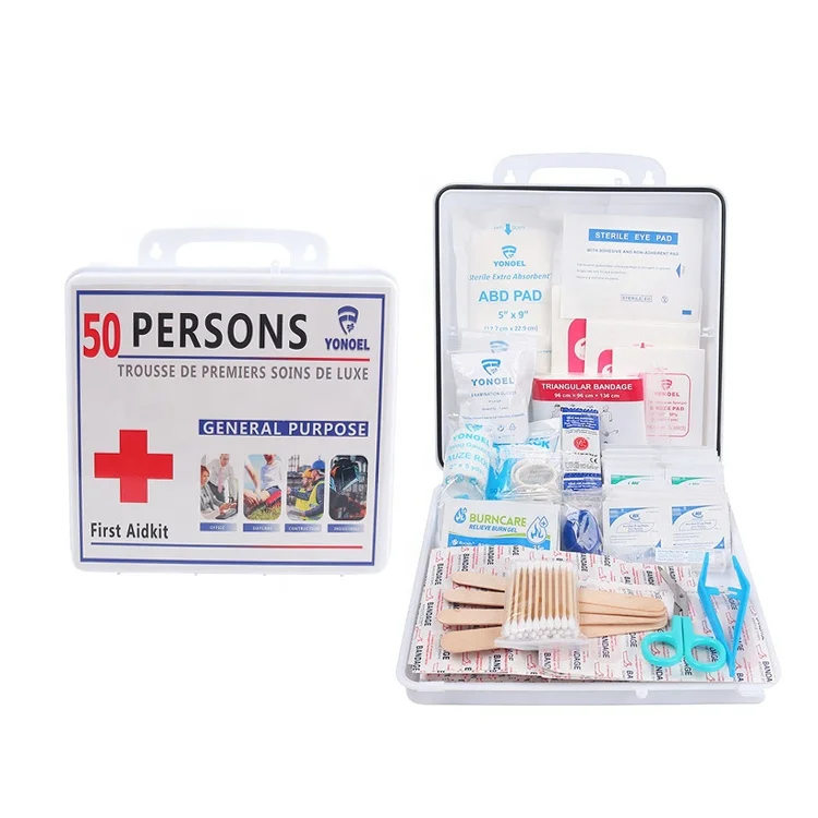 50Person Plastic First Aid Emergency Kit Box with Medical supplies for Workplace Home Office