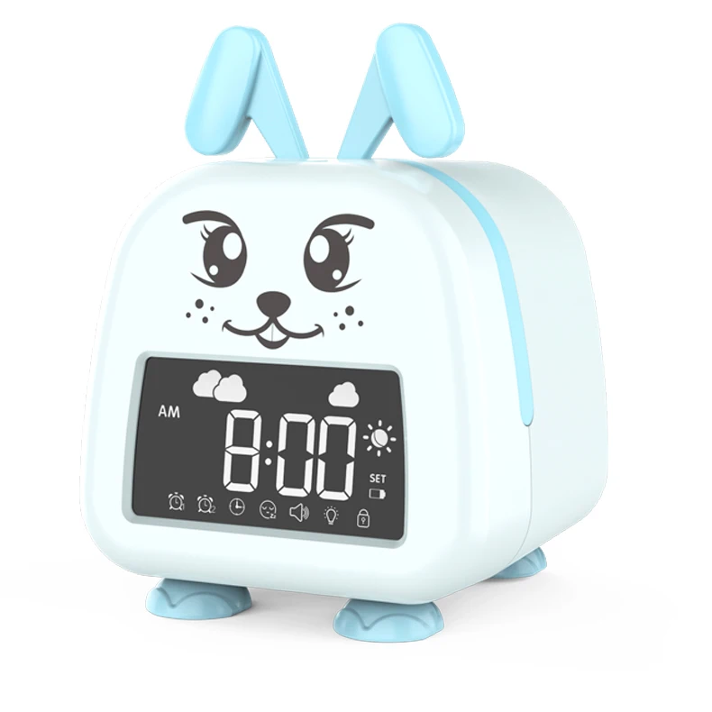 2022 new arrival digital kids desk alarm clock night light table sleep trainer lcd smart cartoon clock light up rabbit