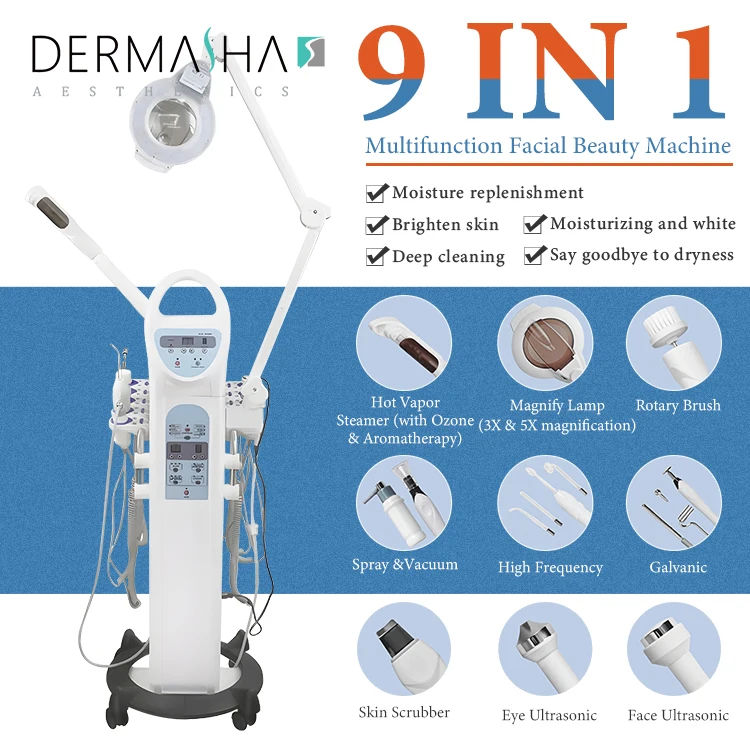 9 in 1 Multifuncional high frequency facial steamer beauty machine Water Spray Facial Care Beauty Machine Professional