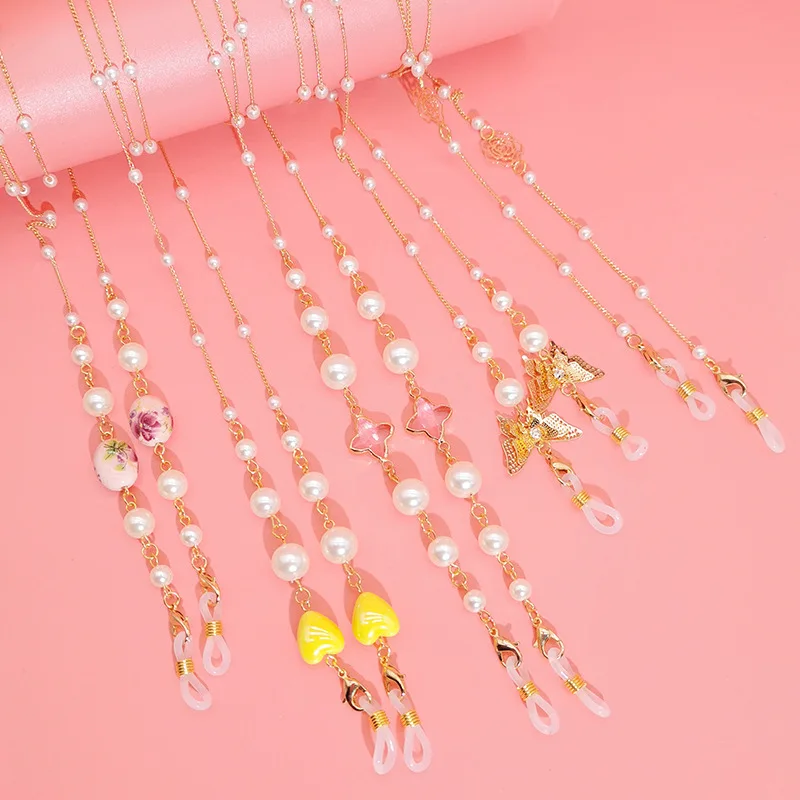 Korean Retro Beaded Chain Necklace Korean Edition Diamond web celebrity Masking Necklace Commuter Glasses Pearl Necklace