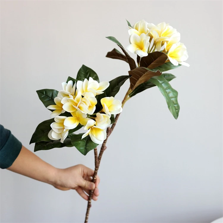 Wholesale Latex Real Touch Plumeria Flower White Pink with Stem for Room Hotel Restaurant Decor Artificial Big Frangipani Flower