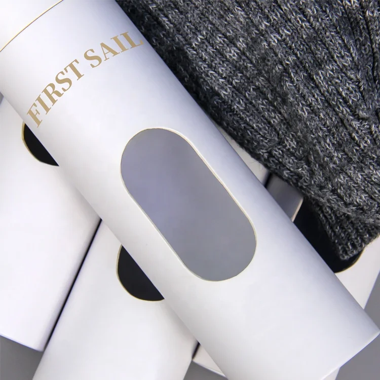Wholesale eco friendly custom round shape white card paper packing gift box scarf clothing packaging tube with cut window