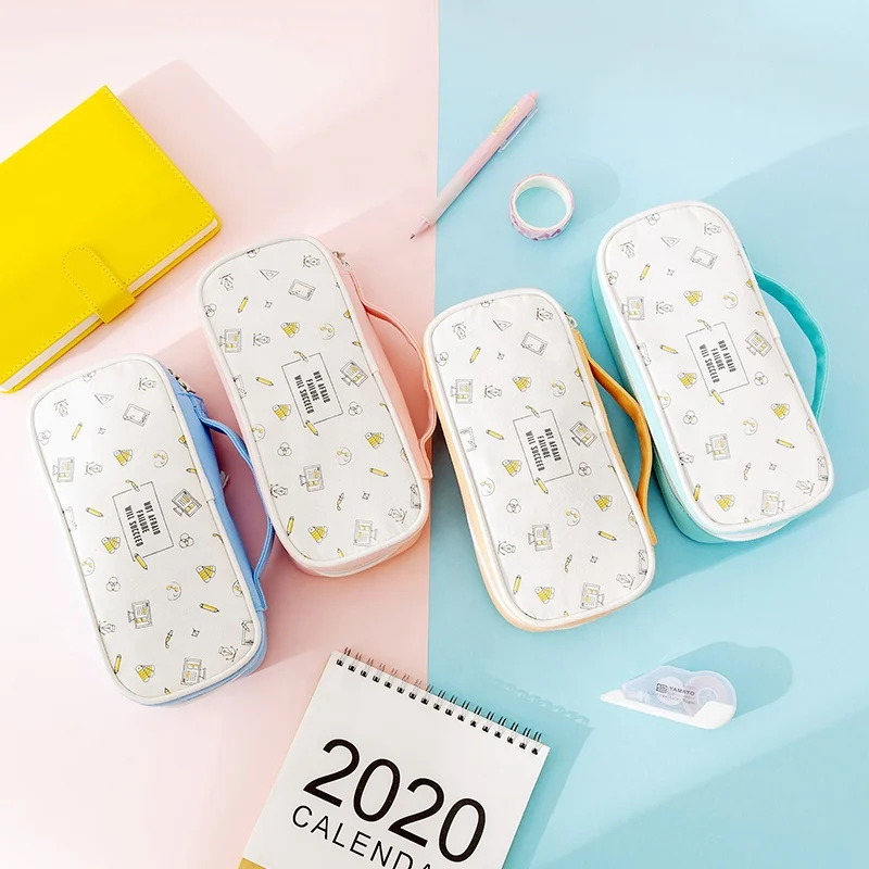 New coming wide handle easy to carry office stationery set kids school canvas fabric pencil case