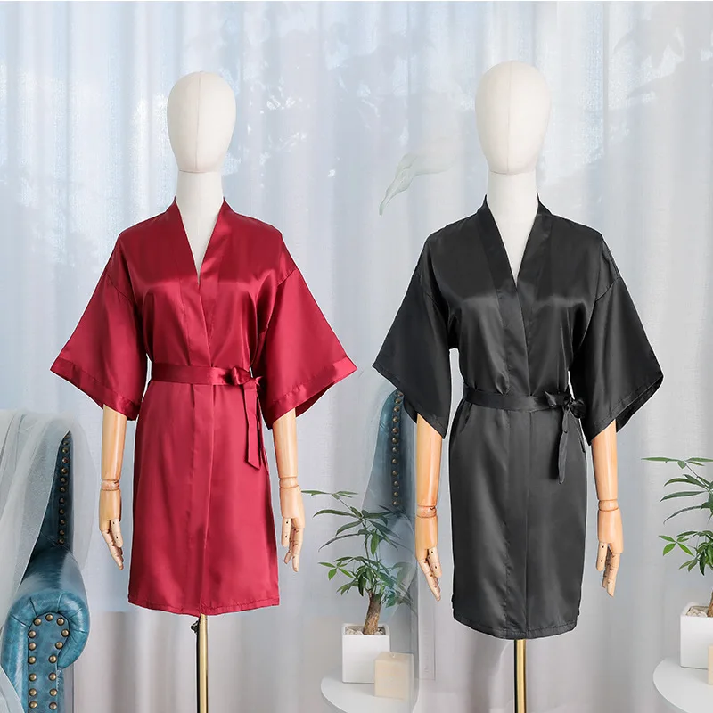 Wholesale Custom Logo Belted Spa Bathrobe for Lady Wedding Party Bridesmaid Peignoir Kimono Satin Robe Women