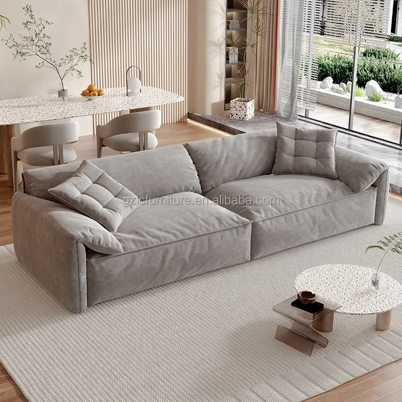 Italian 3-Seater Living Room Sofa Set Simple Style Brushed Fabric Couch with Latex Sponges for Hotels-Manufacturer Direct Sale