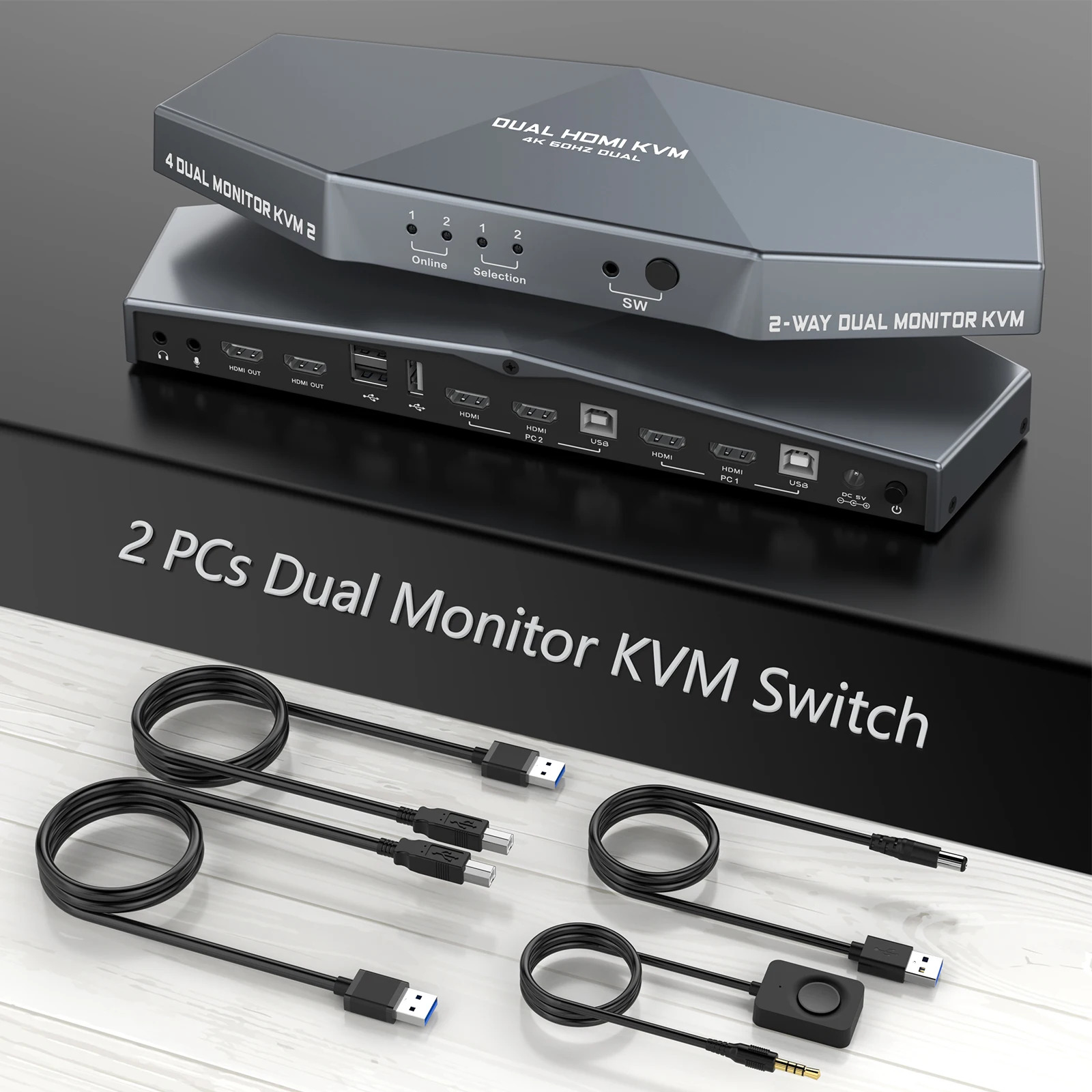 Новейший автоматический 2x2 HDMI 4K 60 Гц 2 шт. двойных монитора 1