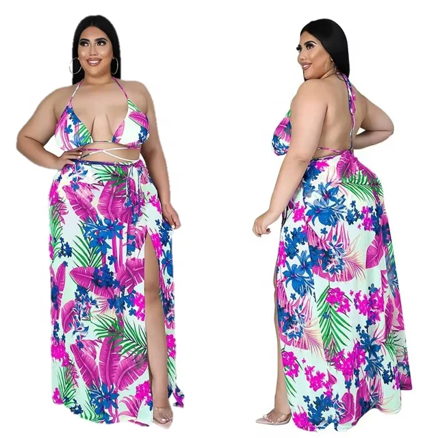 2022New Arrivals Wholesale Plus Size Bikinis Woman Micro Swimwear 3 Piece Sets With Cover Up Skirt Sexy Designer Ladies Swimsuit