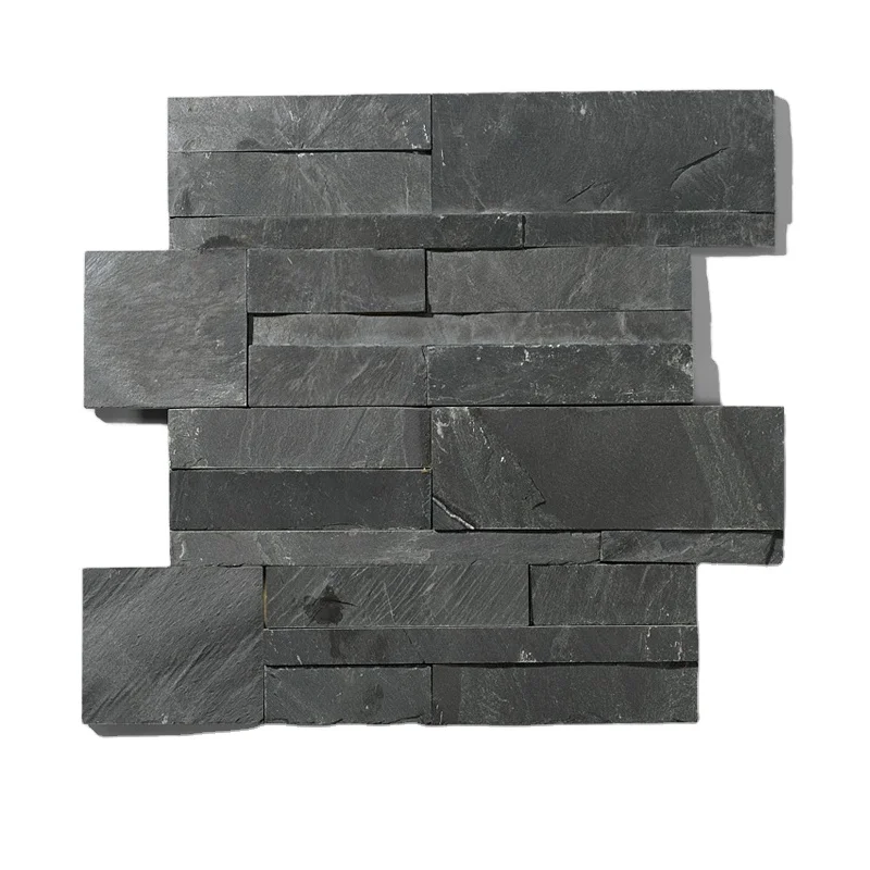 wall stone natural slate culture stone cladding black Black puzzle style Z-  Villa Hotel Background Wall Stone