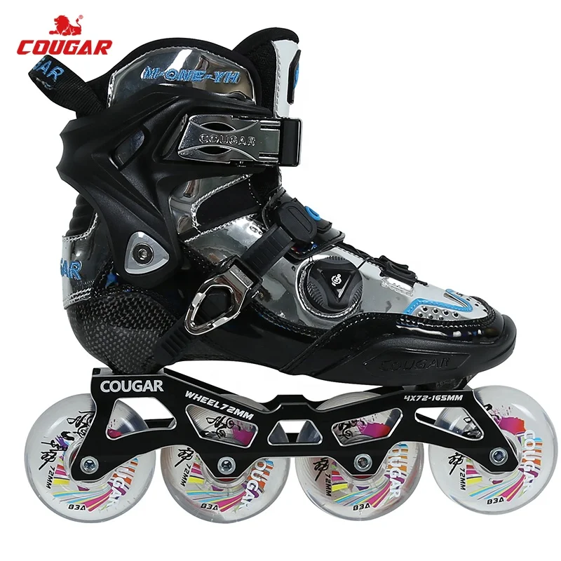M-ONE-YH 4 wheels Cougar Flashing Roller Slalom Inline Skate Shoes Teenager Carbon Fiber CNC Aluminum Boys Girl Skating Shoes