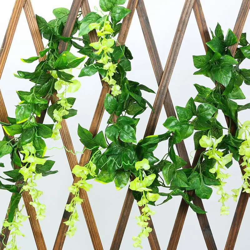 Vine Artificial Vertical Garden Wall Plastic,silk Flower Green Natural , Real Touch Simulation Rattan 2.3m Length Opp Bag