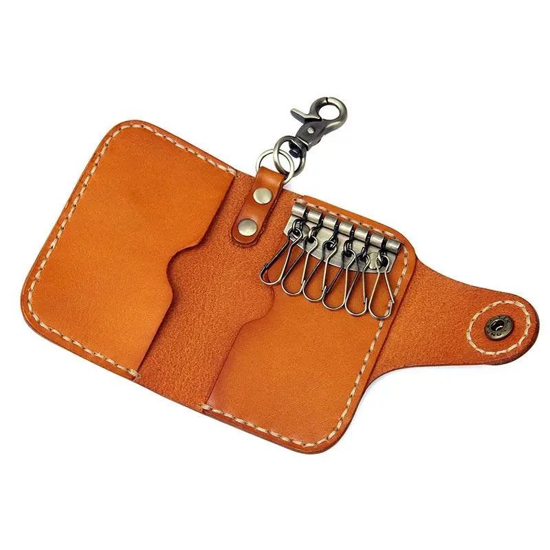New Design Car Keychain Manufacturer Chain Real Cow Leather Storage Bag Key Case Men Leather Key Case Leather Key Case With Hook