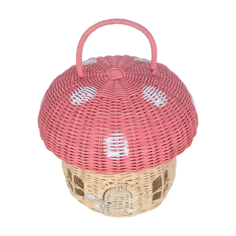 Hot Selling Cute Handmade Rattan Mushroom Basket for Kids Wicker Bag Kids Toys Wholesale Adorable Doll House