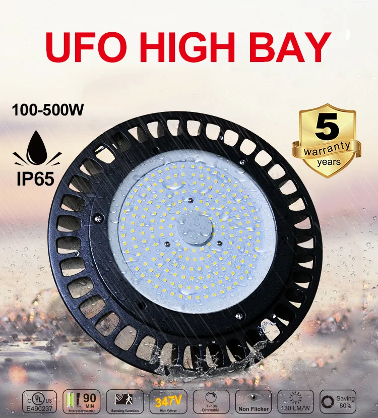 IP65 high quality 5 years warranty ufo highbay light UL 100w 120w 150w 200w 240w 300w 400w 500w ufo led high bay light lamps