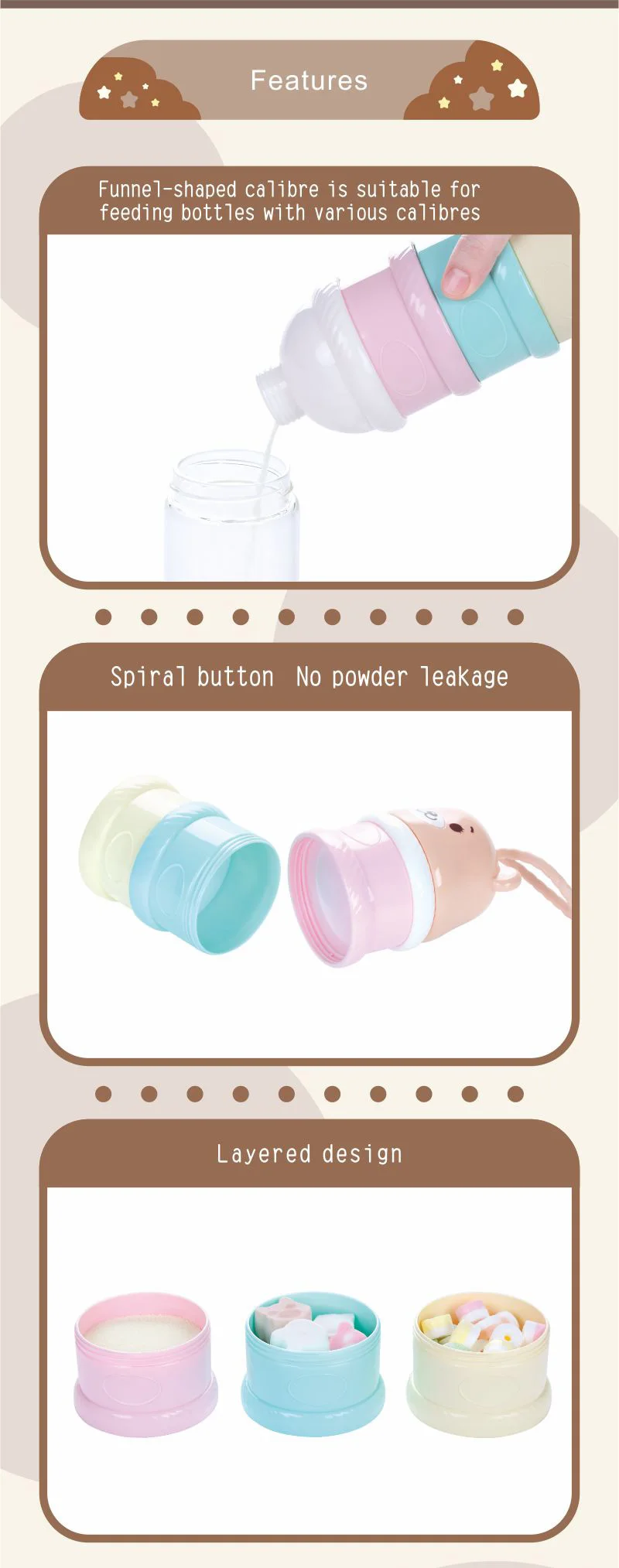 Wholesale Portable Infant Toddler 3/4 Layer Food Snack Storage Box Formula Dispenser Baby Milk Powder Container