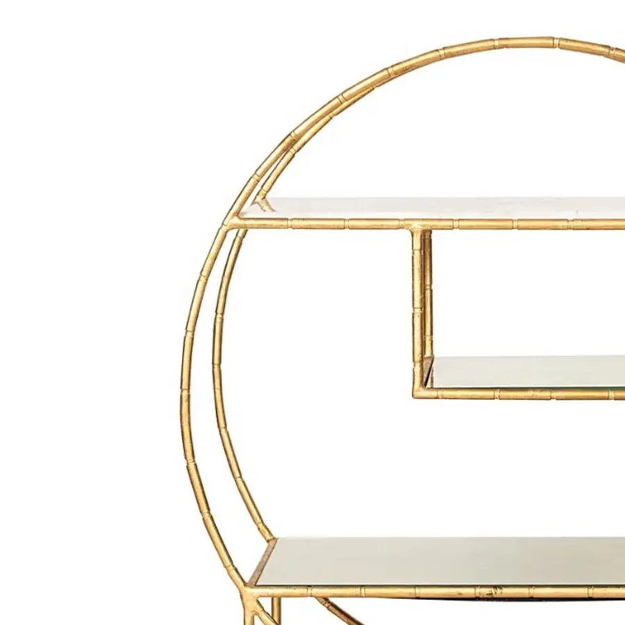 Luxury Golden Metal Round Frame Glass Marble Hotel Trolley Serving Bar Cart