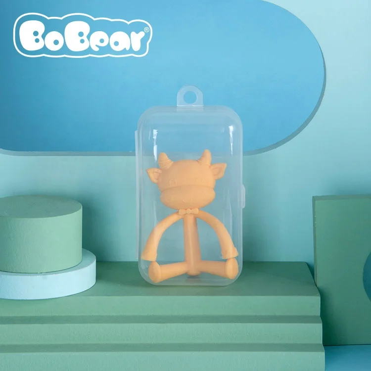 Bobear оптовая продажа милые животные из пищевого силикона без БФА в форме коровы Прорезыватель для зубов детский моляр