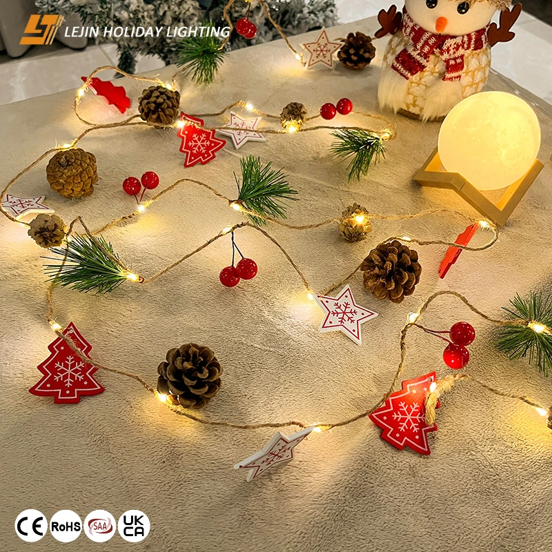 Copper led warm white Wood chip pine nut Led string for christmas decoration