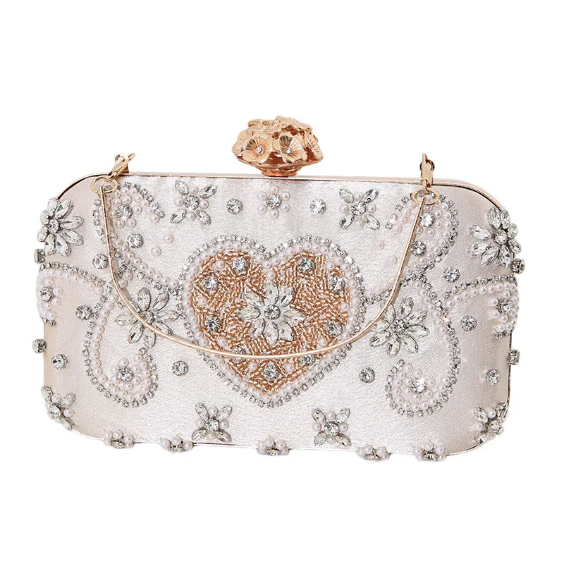 Hot Women Bag New Handmade Bead Embroidery Dinner Bag Ladies Banquet Diamond Dress Handheld Crossbody Clutch Bag