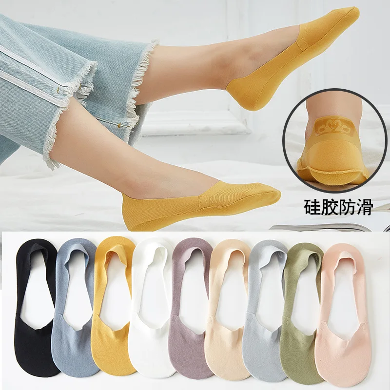 Spring summer swan combed cotton boat socks with deep edge invisible socks seamless  pure cotton women socks