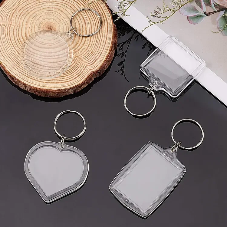 Round Square Rectangle Clear Acrylic Insert Photo Split Ring Keyring