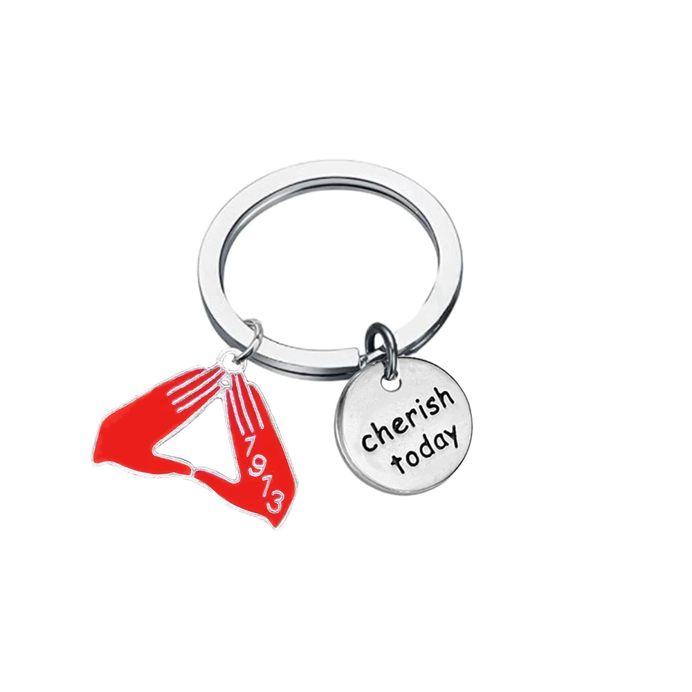 Minimalist Design Greek Delta 1913 Inspirational Accent Triangle Gesture Symbol Pendant Making Statement Sorority Keychain