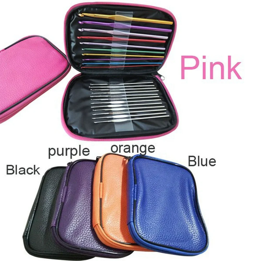 Professional 22pcs Mixed Multi-color Aluminum Handle Crochet Hooks Ergonomic Knitting Needles Weave Yarn Set For Beginners