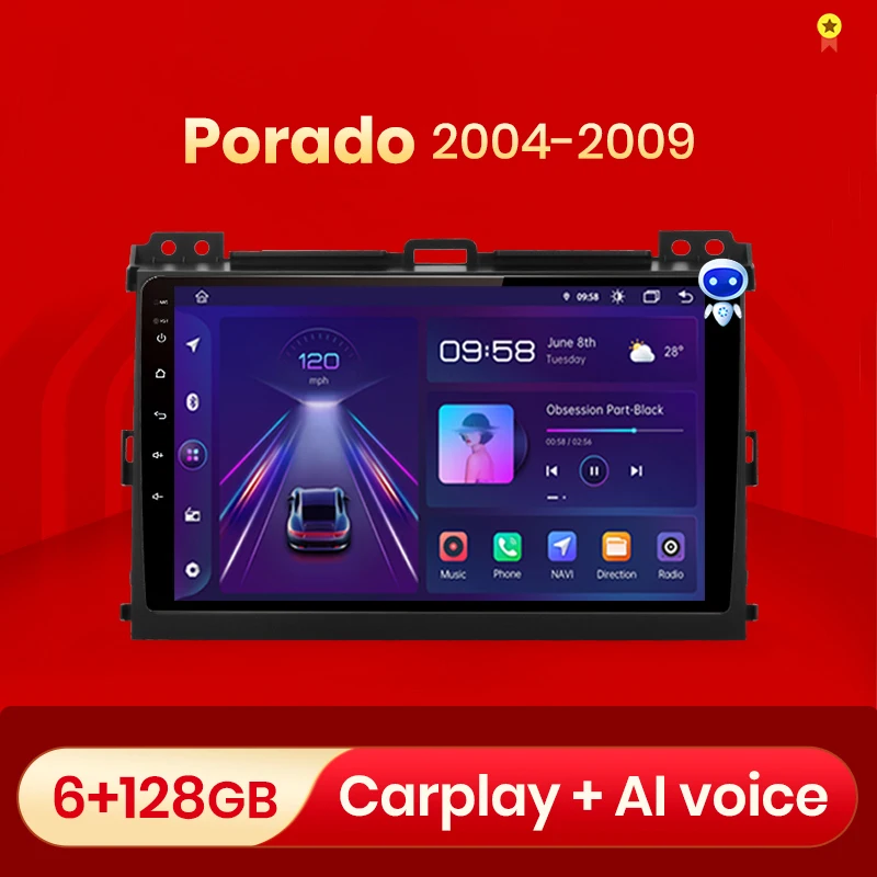 9 inch 4G CarPlay Android 10 4G+64G Car Radio Multimedia Player For Toyota Prado 120 2004 - 2009 GPS no double 20 din dvd player