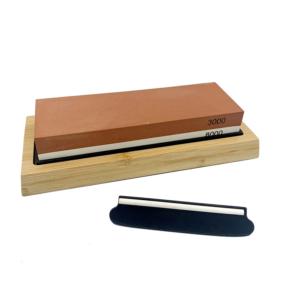 Knife sharpener stone double side sharpening stone set with flatting stone and bamboo base