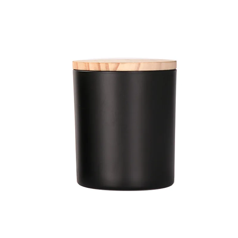 
Colored frosted amber black hollow glass candle jar bamboo lidholder fits for DIY candle,tealight candle and flameless 