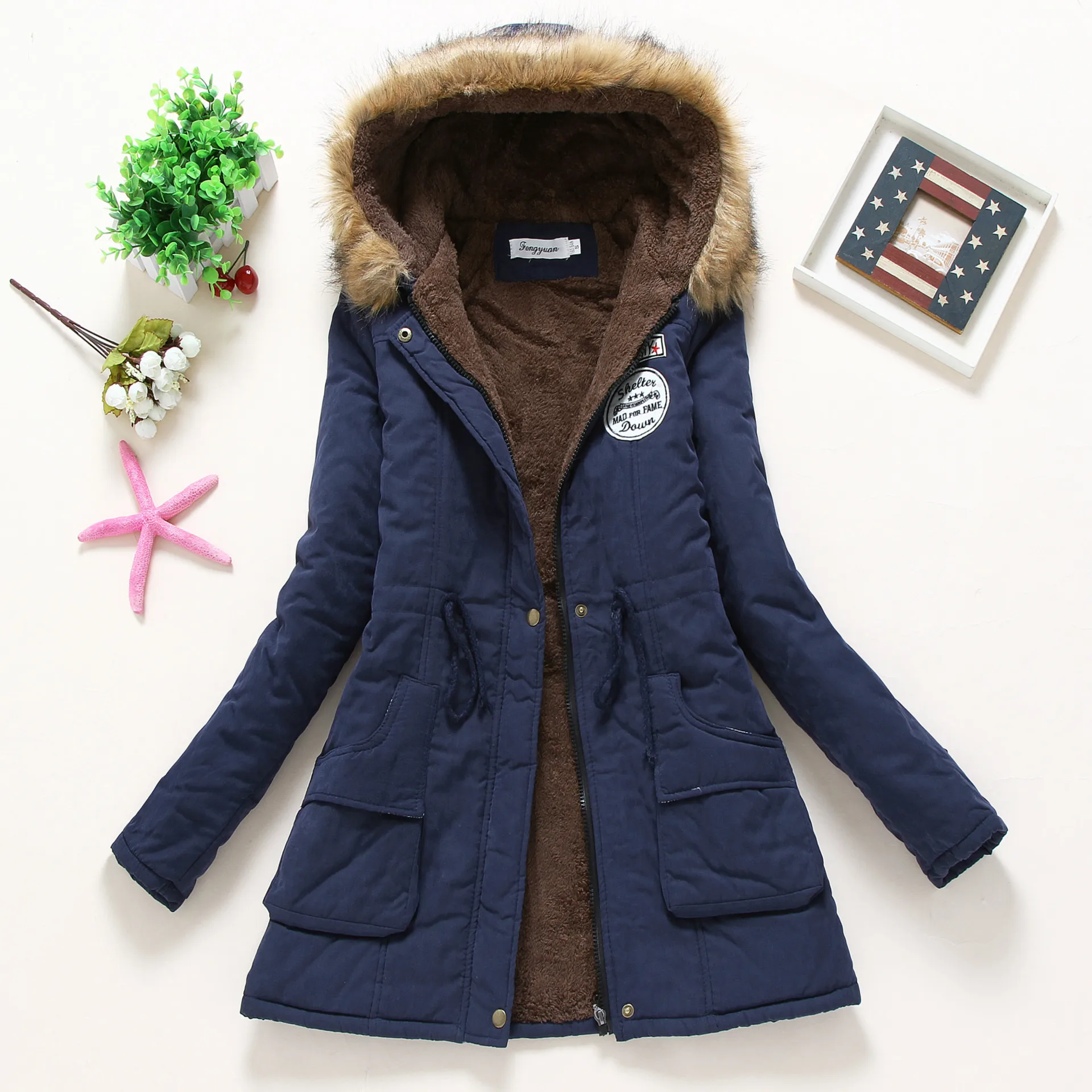 Wholesale Lady Fur Collar Long Hoodies Warm Jackets Plus Size Winter Coat Women Parka Jackets