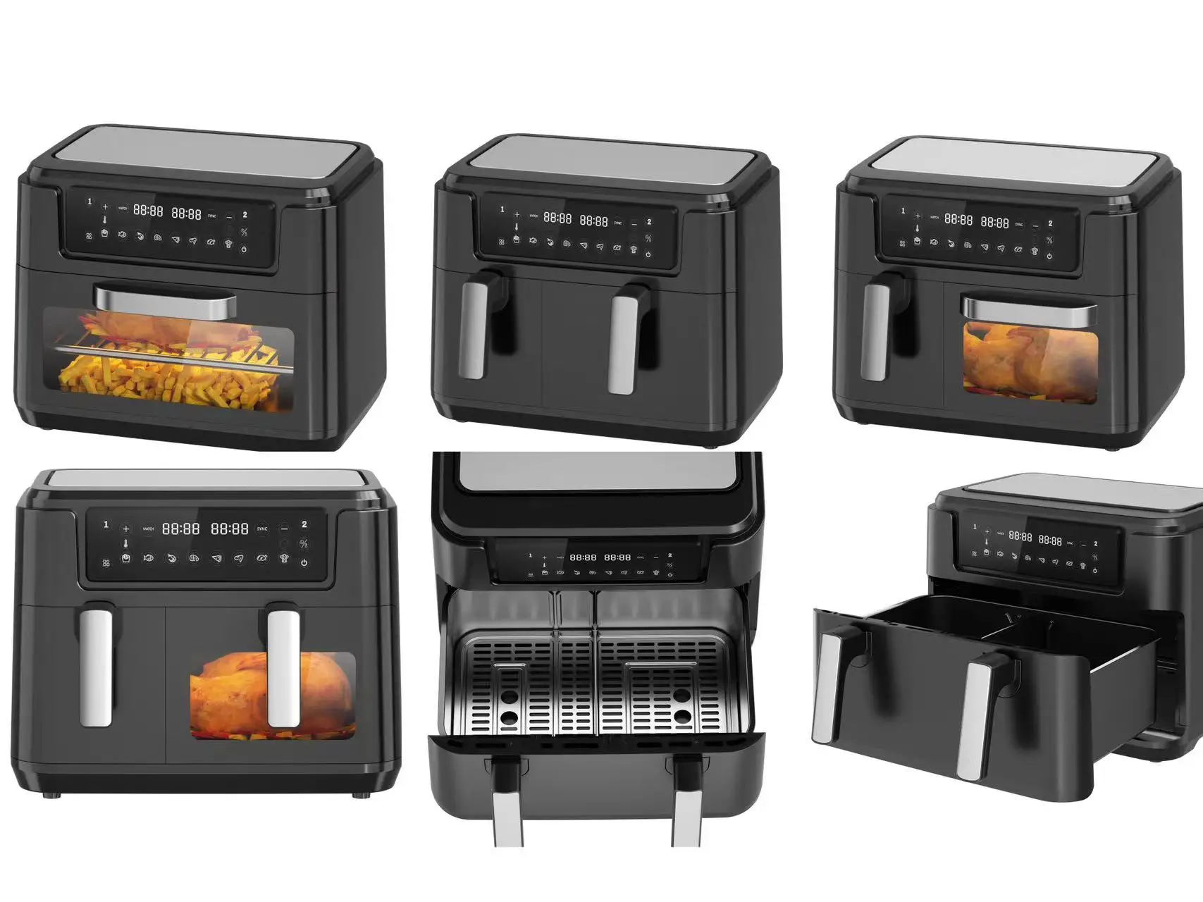 GIAYOL 2400W double 2 Baskets 9liter Freidora De Aire Electric Dual Zones Digital Air fryer LED Display Control Panel Oil Free