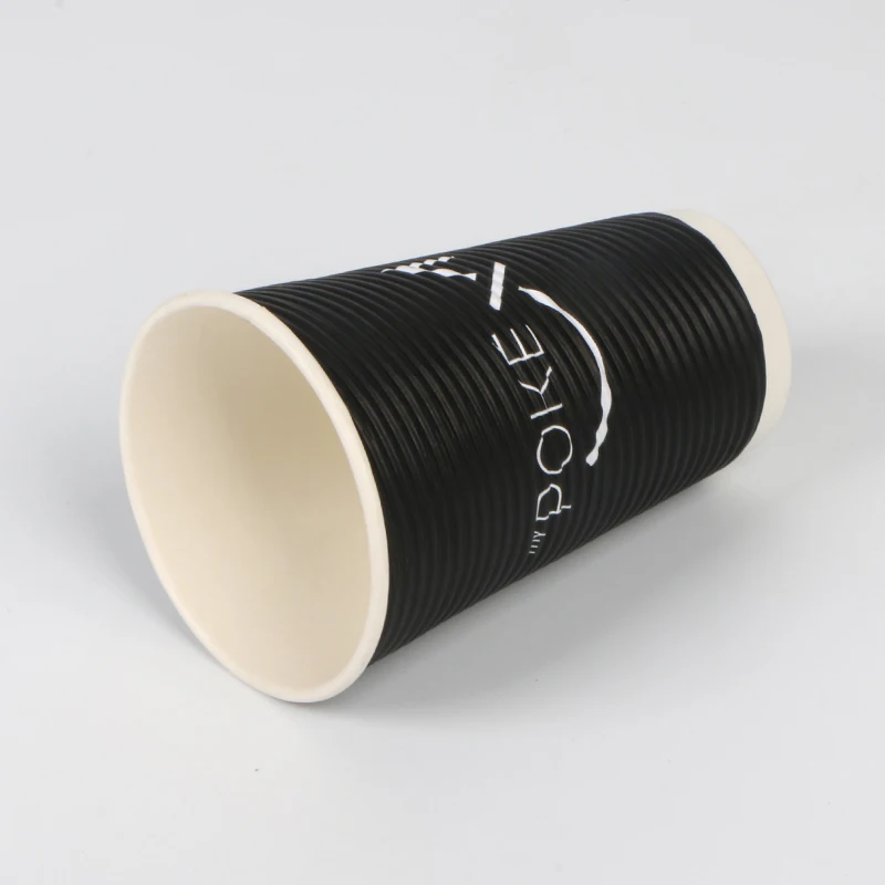 16oz black ripple wall paper cup with cover custom printed logo