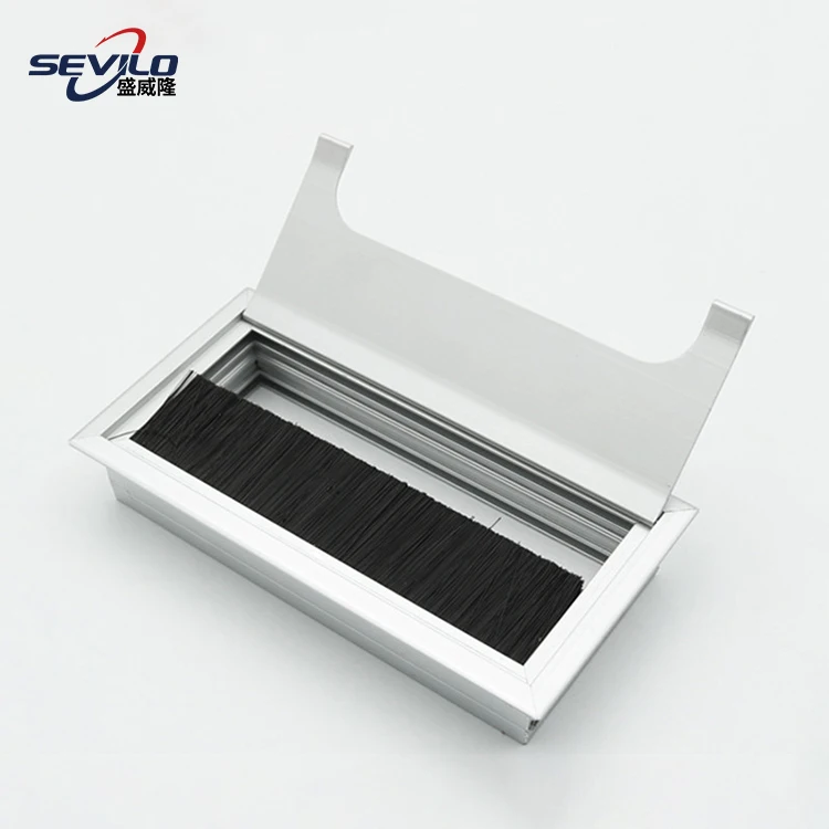 Aluminum Office Double Side Opening Wire Management Tabletop Cable Box Grommet with Brush Buffering Structure