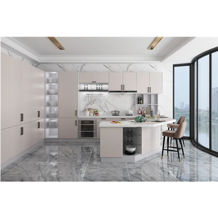 Prefab Contemporary Home White Wooden Cabinets Furniture Design Ready Made Modern Cupboards Kitchen Cabinet With Storage Rack