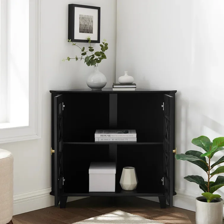 Light Luxury V-shaped Silhouette 2-Door Corner Accent Chest with Large Storage and Adjustable Shelf Inside