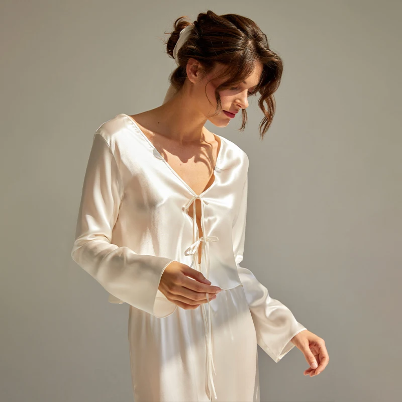 Wholesale Silk blouse Robe 100% pure mulberry silk Sleepwear Pajamas for Women