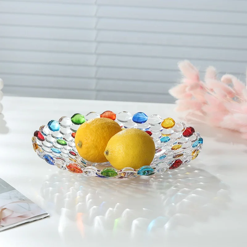 Wholesale Glass Plate Hand-painted Pearl Point Art Glass Bowl  Salad Dessert Cake Candy Snacks Plate for Restaurant