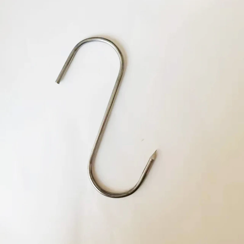 10Pcs Long Pointed S Hooks Rack Butcher Meat Stainless Steel Hanger 12/15cm Kitchen Hooks