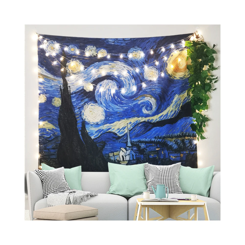 Tapestry Hot Selling Van Gogh Starry Sky Waves Printed Tapestry Factory Customized Home Decoration Wall Hanging Tapestries