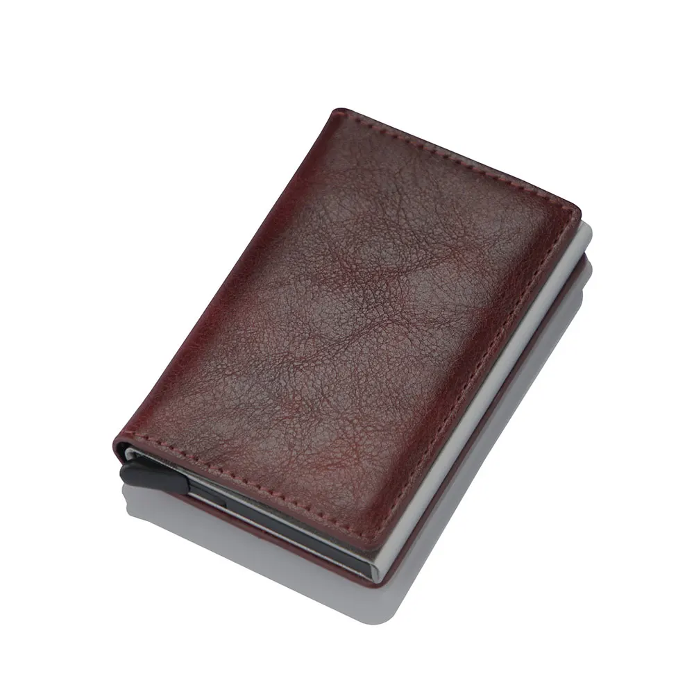 RFID Blocking Function PU Leather Automatic Pop Up Credit Card Holder Wallet With Metal Card Box