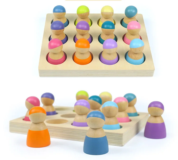 Wholesale Wooden Toys Pastel Rainbow Friends - 12 coloured pastel baby peg dolls