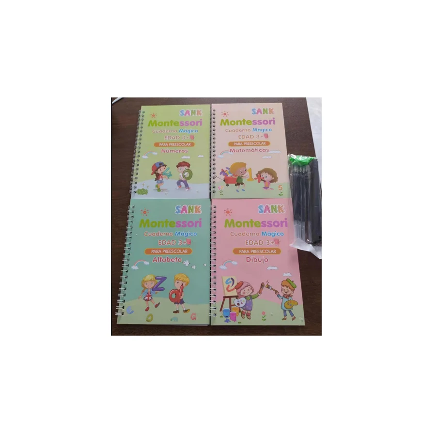New Sank Magic Book 4 Books Reusable Copybook Handwriting Books for Kids to Write English Spanish Numbers and Letters