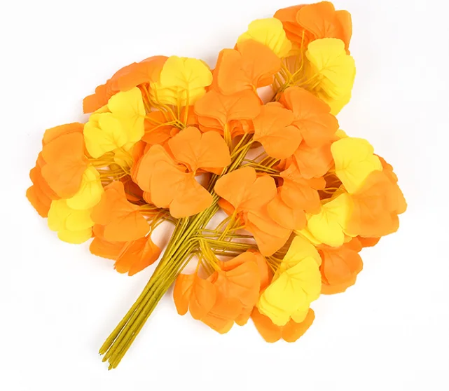 JDWQ Various  Color Artificial Plastic Ginkgo Biloba Leaves Silk Biloba Leaf For home hotel wedding decor