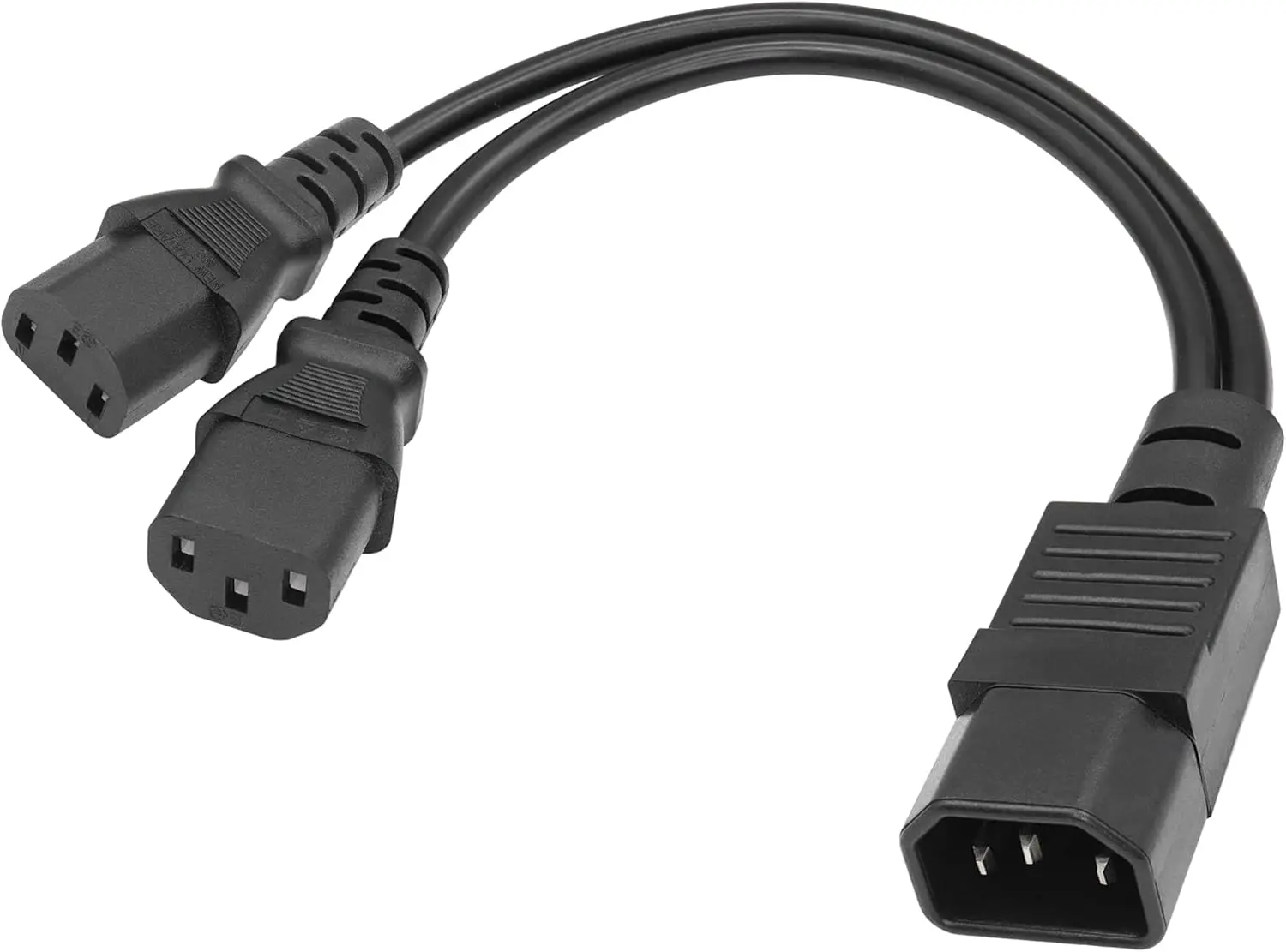 Black 10 Amp Cables CPU/PDU Power Cord C14 to 2x C13 Y Splitter Adapter Cable for powering computers, monitors