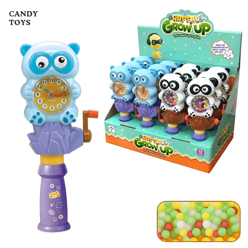 Custom Interesting Sweet Toys Animal Clock Games Plastic Cute Bear Candy Toys For Wholesale